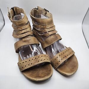 Bed Stu Artemis Brown Leather Gladiator‎ Flat Zip Summer Festival Granola Sz 10